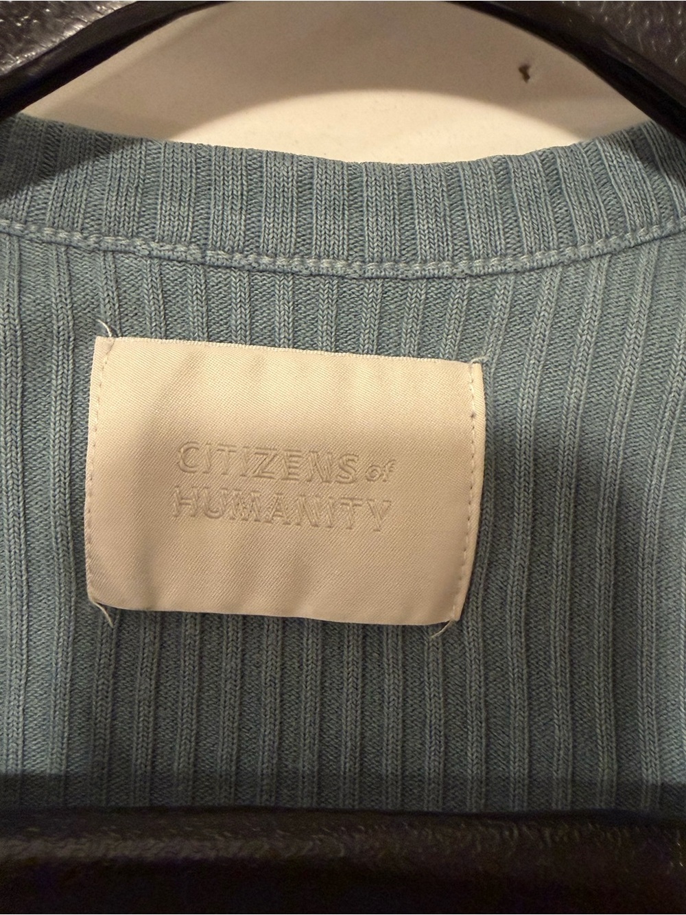Citizens Of Humanity Ribbed V-Neck Button Long Sleeve Top - Dusty Blue - Picture 3 of 4